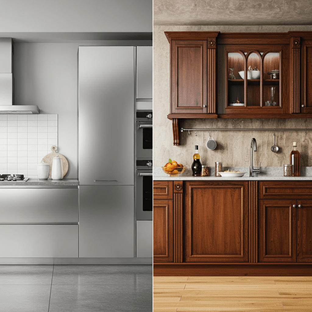 kabinet dapur aluminium vs kayu